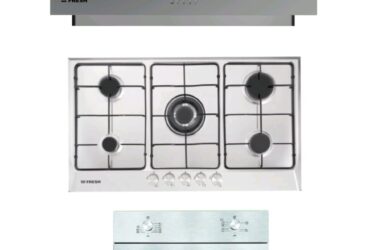 بلت إن فريش – 3 قطع استانلس ستيل (مسطح 5 شعلات + فرن 60 سم + شفاط 90 سم)