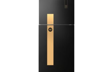 ثلاجة فريش زجاج ماكس جولد 397 لتر لاين ذهبي